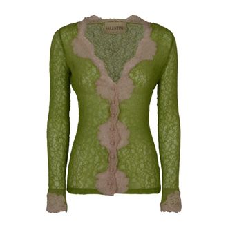 Valentino Blouses, female, Green, Size: S Jersey Cardigan