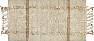 Beliani Beliani - Alfombra De Yute Beige Arena Natural 80 X 150 Cm A Mano Geom&eacute;trico Borlas Yelmez