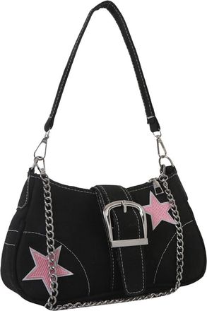Generic Star Chain Shoulder Bag Y2k Women Satchel Hobo Bag Casual Canvas Tote Bag Versatile Crossbody Armpit Bag Daily Dating Purses (Black)