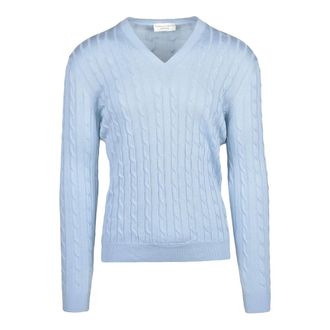FILIPPO DE LAURENTIIS V-neck Knitwear, male, Blue, Size: 2XL Maglioncino in cotone