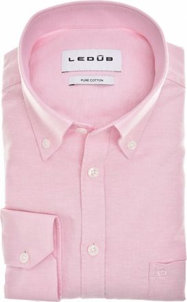 Led&ucirc;b Overhemd Ledub roze katoen button down Modern Fit met borstzak