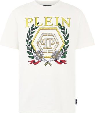 Philipp Plein Round Neck T-Shirt Tennis Crest Men in Offwhite at Nordstrom, Size Xx-Large