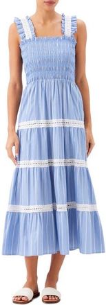 Karen Kane Tiered Midi Dress in Blue W/Off White at Nordstrom, Size X-Small