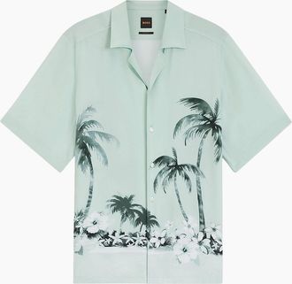 HUGO BOSS Mens Boss Rayer M Tropical Hawaiian Shirt - Green - Size: 42/Regular