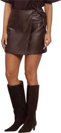Object Objolive Korte Wikkelrok - Dames - Leren & Su&egrave;de rokken - Bruin - XS - Polyester - Rokken