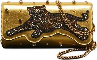Gucci embroidered-tiger studded clutch - Gold