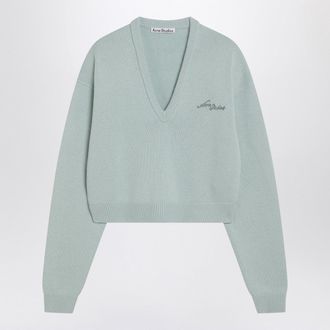Acne Studios Faded Mint Wollpullover mit V-Ausschnitt