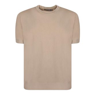 Canali Round-neck Knitwear, male, Beige, Size: 2XL Cotton Round-Neck Sweater
