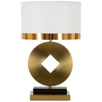 Dmora Lampada da tavolo Papier, Luce da scrivania, Luminaria da ufficio, Lampada da lavoro, 30x30 h53 cm, Bianco e Oro - Dmora