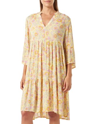 Kaffe Womens Kaisolde Amber Dress, Yellow/Lupine/Feather Flower, 10