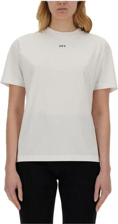 Off-white T-Shirt met Logo - Dames - T-shirts - Wit - L - Katoen - Tops
