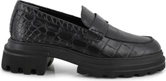 Hogan Loafers, female, Black, 5 1/2 UK, Chunky Loafer Black Leather Crocodile Print