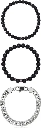 Mr.Ettika Midnight & Steel Bracelet Set in Onyx at Nordstrom
