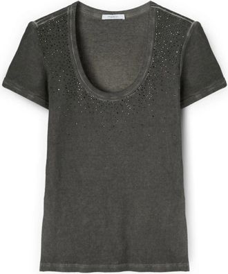 Motivi T-shirt met Strass-versiering - Dames - T-shirts - Grijs - XS - Katoen - Tops
