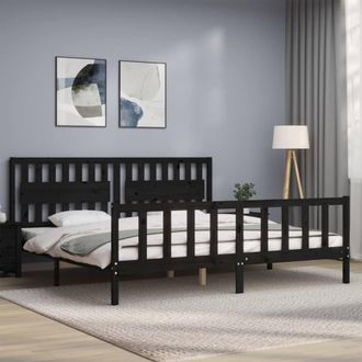 Berkfield Home Beautiful Bed Frame with Headboard Black 200x200 cm Solid Wood