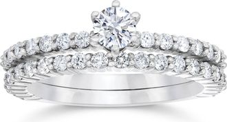 Pompeii3 1 Carat Diamond Engagement Wedding Ring Set 10K White Gold