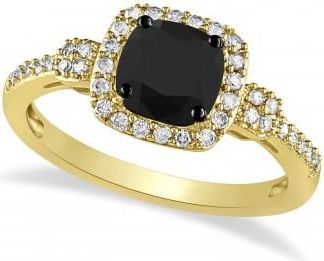Allurez Black & White Diamond Halo Engagement Ring 14k Yellow Gold (1.01ct)