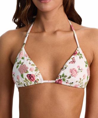 PQ Swim Embroidered Triangle Bikini Top In English Rose