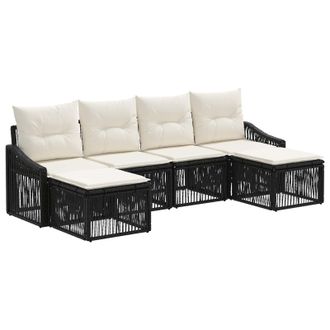 vidaXL Conjunto De Sof&aacute;s De Jard&iacute;n 6 Pcs Negro Rat&aacute;n Sint&eacute;tico Vidaxl