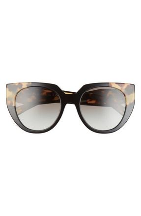 Prada 52mm Cat Eye Sunglasses in Black/Tortoise/Grey Gradient at Nordstrom