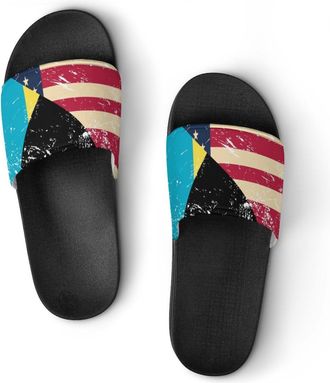 Generic US And Bahamas Vintage Flag Shower Shoes Slipper for Women Men Beach Slippers Quick Drying Non Slip Open-Toe Sandals