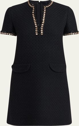 Valentino Garavani Crystal Jacquard Short-Sleeve Mini Dress