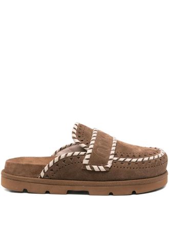 Mou braided-detail suede mules - women - Bos Taurus/Fabric/Rubber/Bos Taurus - 37 - Brown