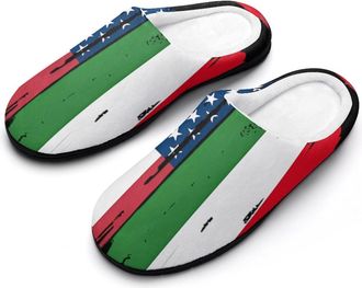 Generic US And Italy Flag Funny Mens Cotton Slippers Soft Non-Slip Rubber Sole House Slipper Indoor Outdoor