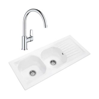 Villeroy & Boch Villeroy&boch - Fregadero Villeroy Et Boch Nestor Plus + Mezclador De Cocina Con Ca&ntilde;o Alto Grohe Bauloop
