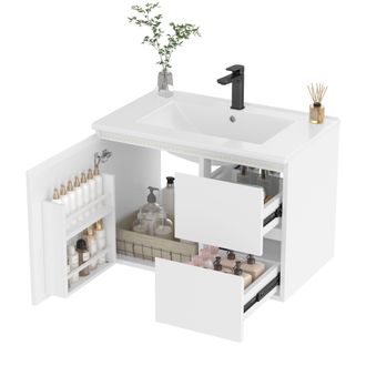 STILVORA Mobile Sottolavabo Sospeso Con 2 Ante, 1 Cassetto, Luce Led Con Sensore E Lavabo Integrato, Mdf, 76x46x50 Cm, Bianco