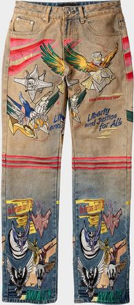 Who Decides War by Ev Bravado Mens Embroidered Liberty Denim Slim Fit Jeans