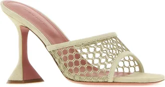 Amina Muaddi Lupita Net Slipper Sandal - Beige