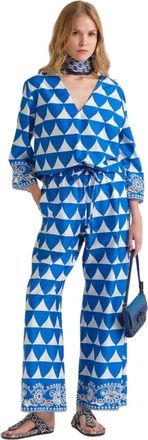 Maliparmi Wide Trousers, female, Blue, Size: XS Optical Broderie Trousers