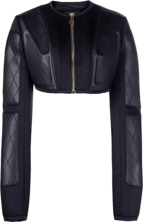 Balmain cropped faux-leather jacket - women - Polyester/Neoprene/Polyamide/Polyamide - 38 - Black