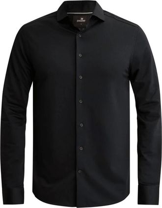 Vanguard Verhoogd gebreid shirt met wijde kraag - Heren - Overhemden - Blauw - Maat: L Katoen