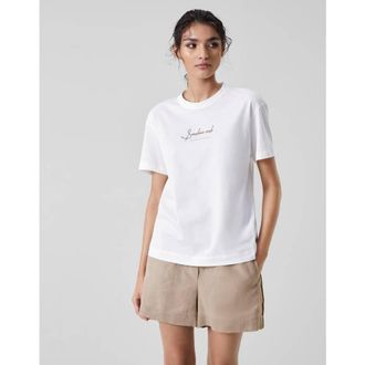 Brunello Cucinelli WomenS White Cotton Short Sleeve Logo Shirt, Size L