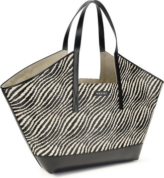 Marni Womens Raffia Effect Fabric Tote Bag Black Polyamide; Polyester Shoulder