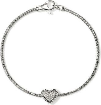John Hardy Essentials Heart Pav&eacute; Bracelet in Silver at Nordstrom, Size Medium