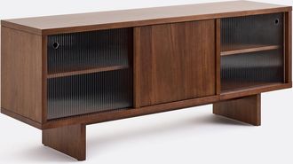 La Redoute Interieurs Walnoot gefineerd en geribbeld glazen 3-deurs buffetkast, Dello