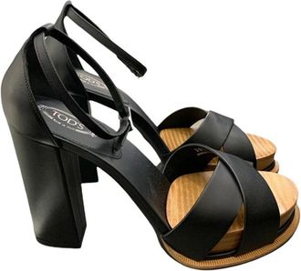 Tod's Sandalen met gekruiste bandjes - Dames - Sandalen met hakken - Zwart - 38 EU - Leer - Schoenen