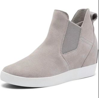 Sorel Womens Out-N-About Slip On Wedge Boots In Chrome Gray White