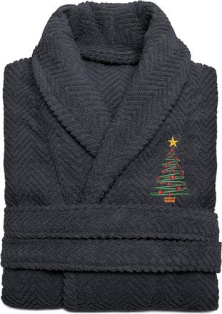 Linum Home Textiles Herringbone Weave Embroidered Holiday Bath Robe