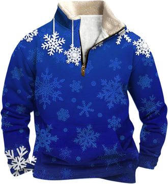 Generic Mens Christmas Jumpers 1/4 Zip Funny Printed Christmas Sweatshirt Men Long Sleeve Plus Size Ugly Xmas Jumper Pullover Winter Fleece Warm Xmas Sweatshi