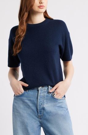 Nordstrom Short Sleeve Cashmere Sweater in Navy Night at Nordstrom, Size Large