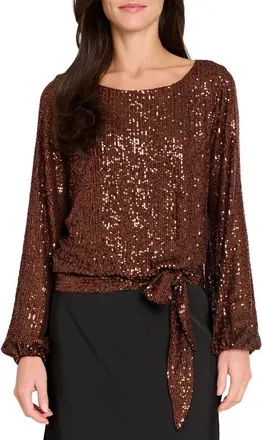 Tahari by ASL Sequin Top in Chocolate at Nordstrom, Size X-Large