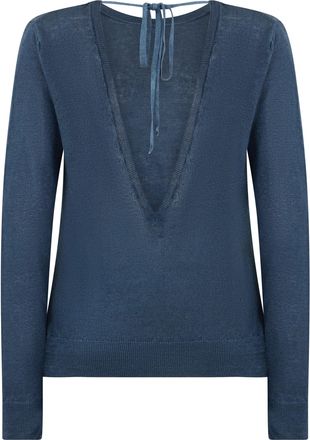 120% Lino Pure Linen Sweater - Blue