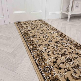 Runrug Hallway Carpet Runner Rug - Soft & Comfy, 9mm - Traditional in Beige | Size: 60 cm x 390 cm