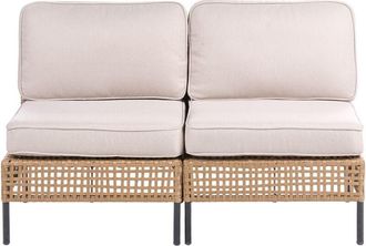 Beliani Outdoor Sofa Light Beige PE Rattan 2 Seater Metal Frame with Seat Backrest Cushions Water-repellent Olefin Modern Style Garden Patio Terrace OMEGANA