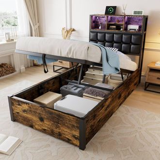 Matteo Hydraulic Storage Bed with Charging Ports & LED Light | Size: Single