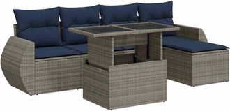 vidaXL 6 Piece Garden Sofa Set with Cushions Grey Poly Rattan Acacia Vidaxl